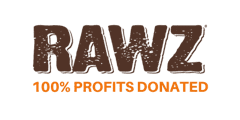Rawz logo with 100% profits donated.